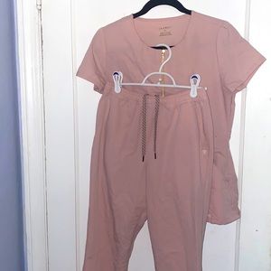 Baby Pink Jaanuu zip up top scrub set